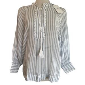Joie Women's White Blue Dracha Stripe Long Sleeve Blouse Top Large